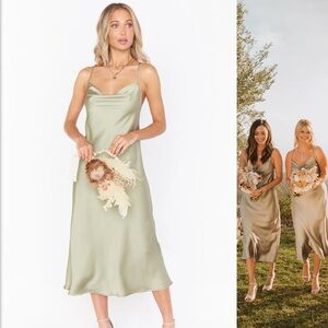 Show Me Your Mumu Verona Cowl Dress - Moss Green Luxe Satin